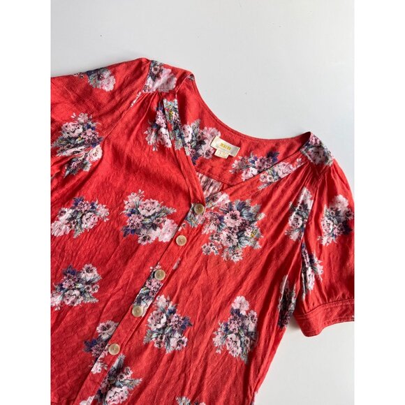 MAEVE Hansley Orange Floral Jacquard V-Neck Puff Sleeve Blouse Top, Size 6 - Picture 7 of 14